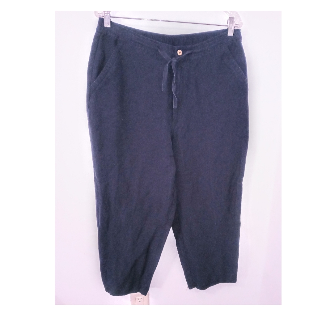 Linen Rayon Essential Navy Blue Capri Pants Size Large (36-38) ●●